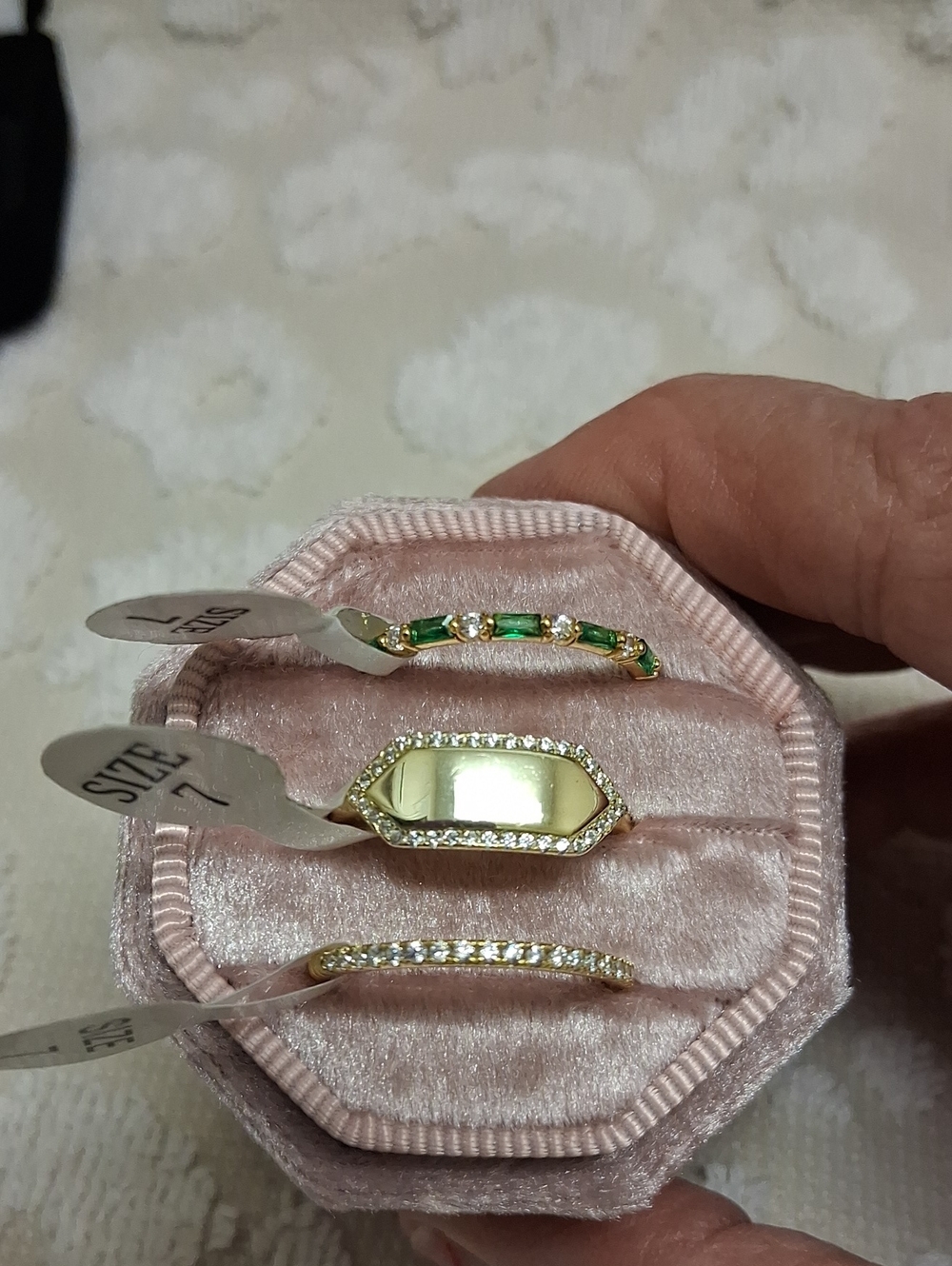 Gold 3 Piece Stackable Ring Set with Green Stones - Size 7 - Picture 6 of 6